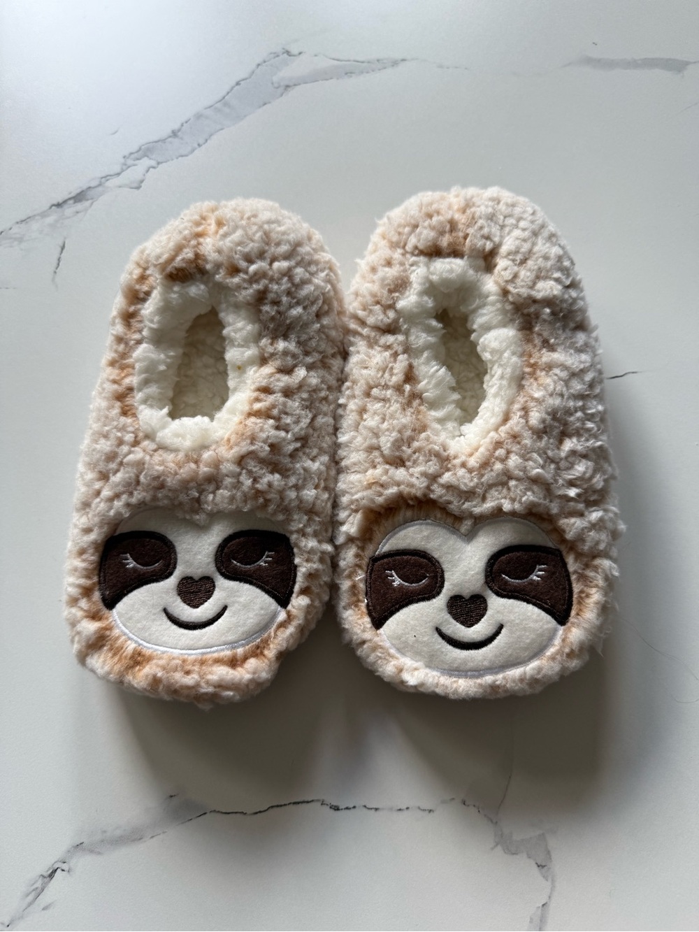 Kids Sloth Footie Slipper Socks in Cream and Light Brown